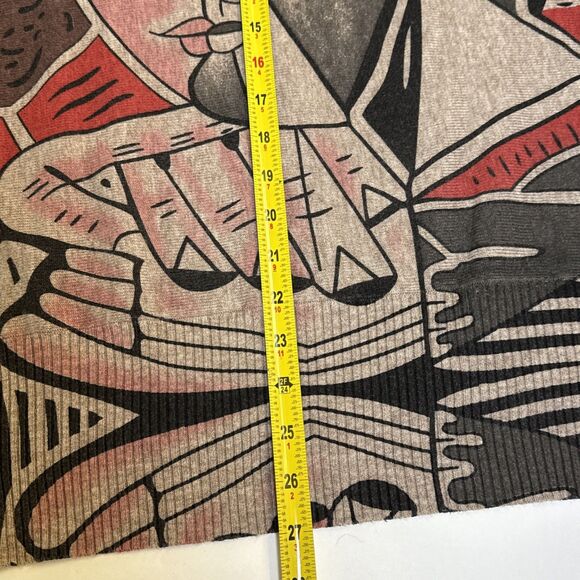 Shana Sweater Medium Abstract Face Print Art Pullover Drop Shoulder Taupe Multi - Picture 10 of 13